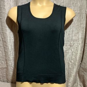 Ann Taylor Knit Top Sleeveless Black Blouse Size M Stretchy Pullover Silk Nylon